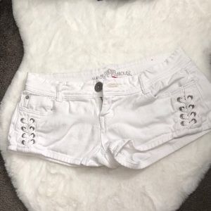 Almost Famous White Jean Shorts w/ Laced Up Detail